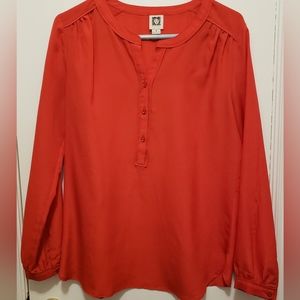 Anne Klein Red Long Sleeve Blouse, Women's Size Medium